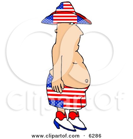 Redneck Cowboy Wearing American Colors On Independence Day Clipart Picture by djart