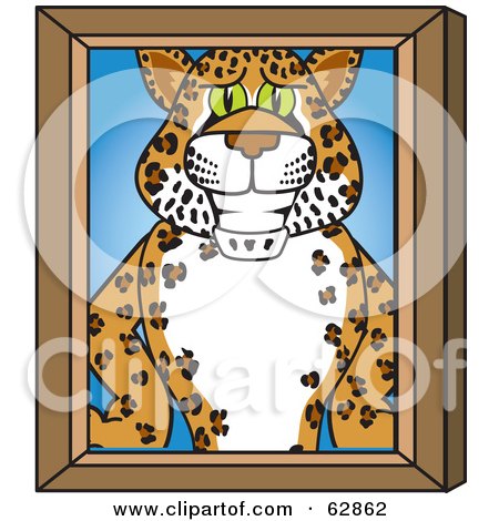 Royalty-Free (RF) Clipart Illustration of a Cheetah, Jaguar or Leopard Character School Mascot Portrait by Mascot Junction