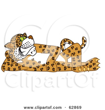 Royalty-Free (RF) Clipart Illustration of a Cheetah, Jaguar or Leopard Character School Mascot Reclined by Mascot Junction