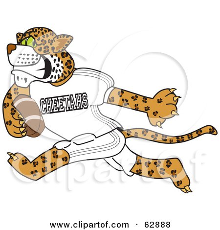 Royalty-Free (RF) Clipart Illustration of a Cheetah Character School Mascot Playing Football by Mascot Junction