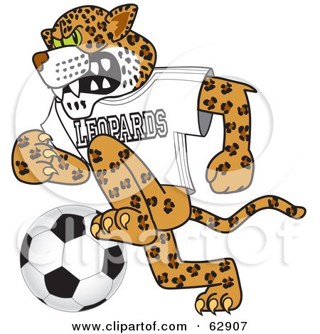 Royalty-Free (RF) Clipart Illustration of a Leopard Character School Mascot Playing Soccer by Mascot Junction