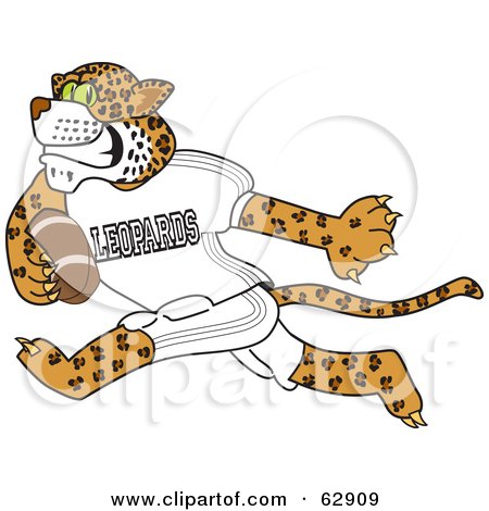 Royalty-Free (RF) Clipart Illustration of a Leopard Character School Mascot Playing Football by Mascot Junction