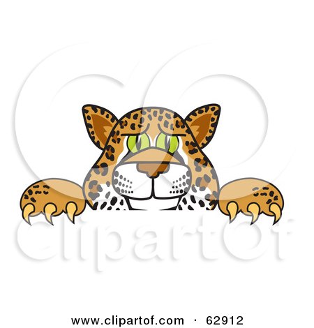 Royalty-Free (RF) Clipart Illustration of a Cheetah, Jaguar or Leopard Character School Mascot Looking Over a Surface by Mascot Junction