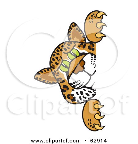 Royalty-Free (RF) Clipart Illustration of a Cheetah, Jaguar or Leopard Character School Mascot Looking Around a Corner by Mascot Junction