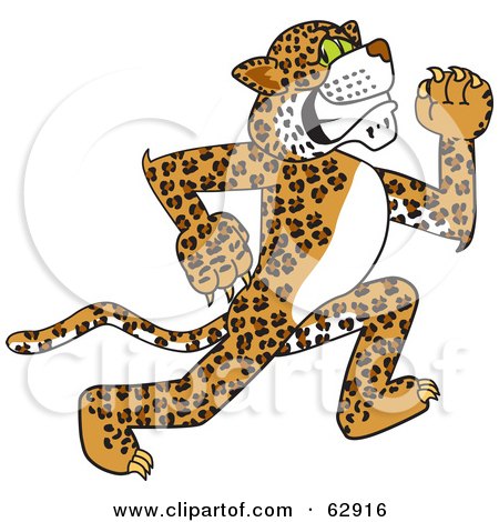 Royalty-Free (RF) Clipart Illustration of a Cheetah, Jaguar or Leopard Character School Mascot Running by Toons4Biz