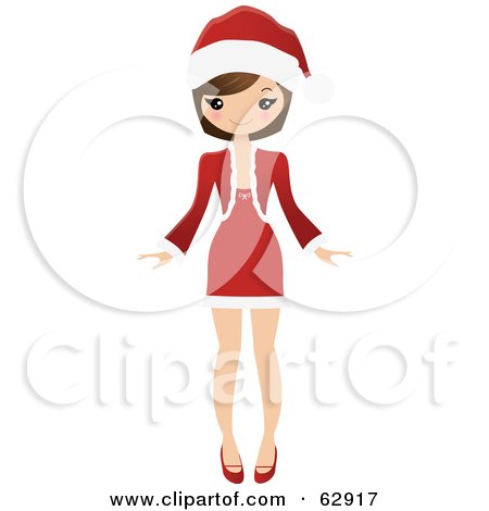 Royalty-Free (RF) Clipart Illustration of a Stylish Brunette Christmas Woman In A Festive Dress by Melisende Vector