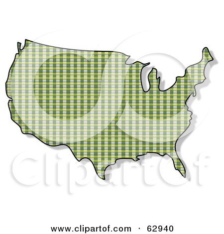 Royalty-Free (RF) Clipart Illustration of a Green Plaid USA Map by djart