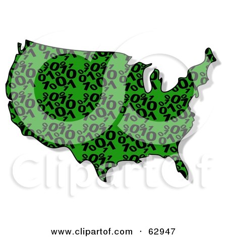 Royalty-Free (RF) Clipart Illustration of a Green and Black Binary USA Map by djart