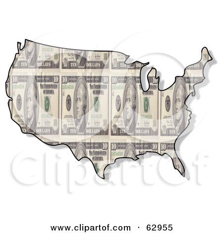 Royalty-Free (RF) Clipart Illustration of a USA Map With a Ten Dollar Bill Pattern by djart