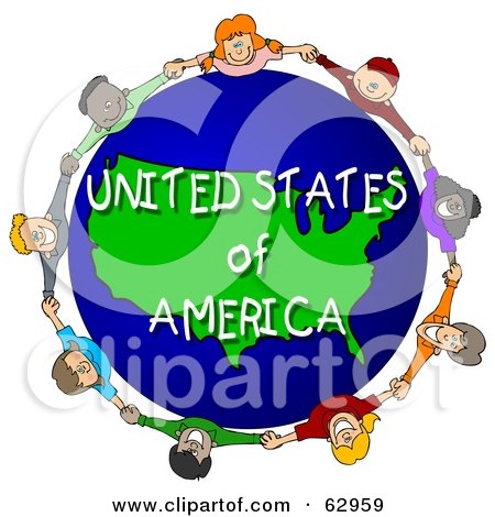 Royalty-Free (RF) Clipart Illustration of Children Holding Hands In A Circle Around A United States of America Globe by djart