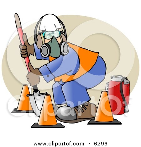 Worker Wearing Safety Gear While Digging with a Shovel Clipart Picture by djart
