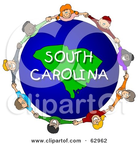 Royalty-Free (RF) Clipart Illustration of Children Holding Hands In A Circle Around A South Carolina Globe by djart