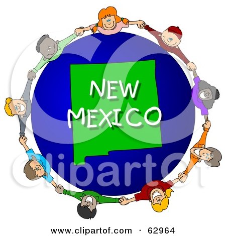 Royalty-Free (RF) Clipart Illustration of Children Holding Hands In A Circle Around A New Mexico Globe by djart