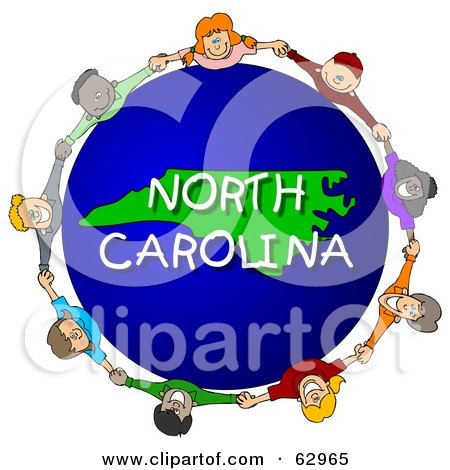 Royalty-Free (RF) Clipart Illustration of Children Holding Hands In A Circle Around A North Carolina Globe by djart