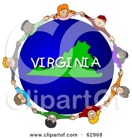 Royalty-Free (RF) Clipart Illustration of Children Holding Hands In A Circle Around A Virginia Globe by djart