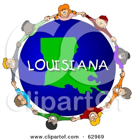 Royalty-Free (RF) Clipart Illustration of Children Holding Hands In A Circle Around A Louisiana Globe by djart