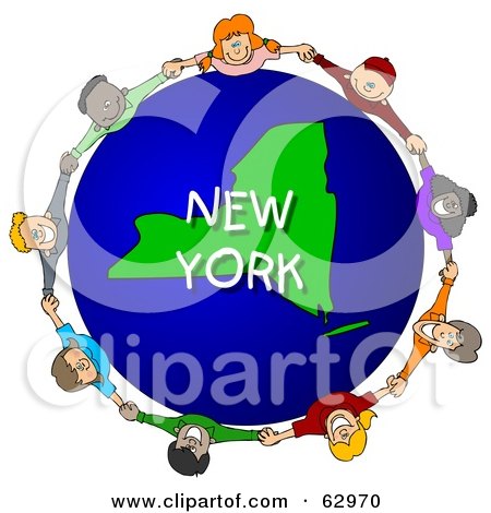 Royalty-Free (RF) Clipart Illustration of Children Holding Hands In A Circle Around A New York Globe by djart