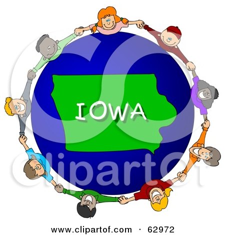 Royalty-Free (RF) Clipart Illustration of Children Holding Hands In A Circle Around An Iowa Globe by djart