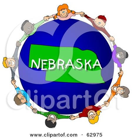 Royalty-Free (RF) Clipart Illustration of Children Holding Hands In A Circle Around A Nebraska Globe by djart