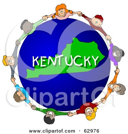 Royalty-Free (RF) Clipart Illustration of Children Holding Hands In A Circle Around A Kentucky Globe by djart