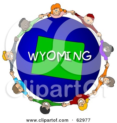 Royalty-Free (RF) Clipart Illustration of Children Holding Hands In A Circle Around A Wyoming Globe by djart