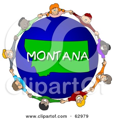 Royalty-Free (RF) Clipart Illustration of Children Holding Hands In A Circle Around A Montana Globe by djart