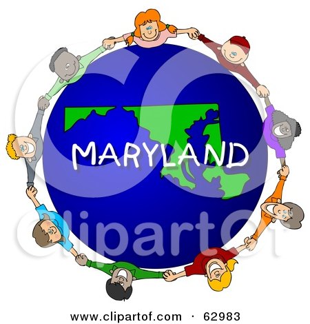 Royalty-Free (RF) Clipart Illustration of Children Holding Hands In A Circle Around A Maryland Globe by djart