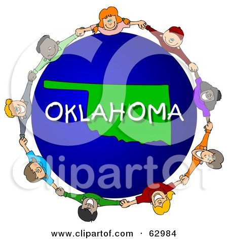 Royalty-Free (RF) Clipart Illustration of Children Holding Hands In A Circle Around An Oklahoma Globe by djart