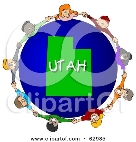 Royalty-Free (RF) Clipart Illustration of Children Holding Hands In A Circle Around A Utah Globe by djart