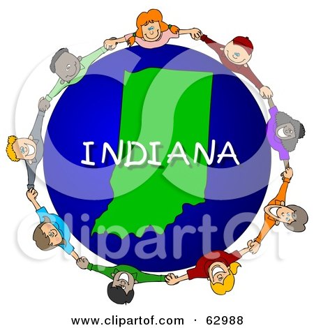 Royalty-Free (RF) Clipart Illustration of Children Holding Hands In A Circle Around An Indiana Globe by djart