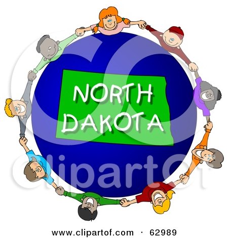 Royalty-Free (RF) Clipart Illustration of Children Holding Hands In A Circle Around A North Dakota Globe by djart