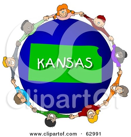 Royalty-Free (RF) Clipart Illustration of Children Holding Hands In A Circle Around A Kansas Globe by djart