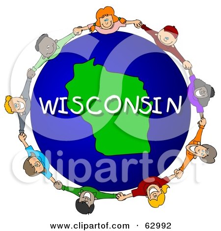 Royalty-Free (RF) Clipart Illustration of Children Holding Hands In A Circle Around A Wisconsin Globe by djart