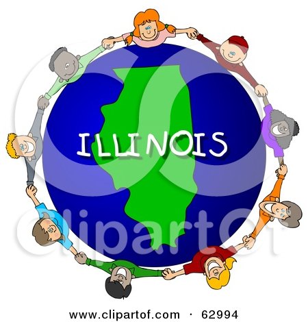 Royalty-Free (RF) Clipart Illustration of Children Holding Hands In A Circle Around An Illinois Globe by djart
