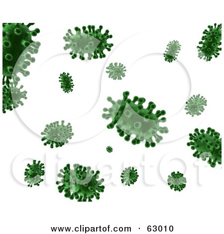 Royalty-Free (RF) Clipart Illustration of Green 3d Floating Viruses On White by AtStockIllustration