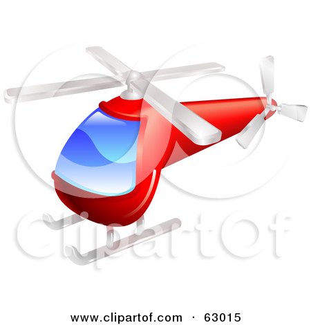 Royalty-Free (RF) Clipart Illustration of a Red Helicopter With A Big Blue Window by AtStockIllustration