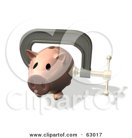 Royalty-Free (RF) Clipart Illustration of a Piggy Bank Being Squeezed In Vice Grips by AtStockIllustration
