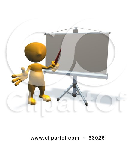 Royalty-Free (RF) Clipart Illustration of a 3d Orange Guy Holding A Pointer In Front Of A Board by AtStockIllustration