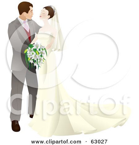 Royalty-Free (RF) Clipart Illustration of a Happy Wedding Couple Embracing And Gazing At Each Other by AtStockIllustration