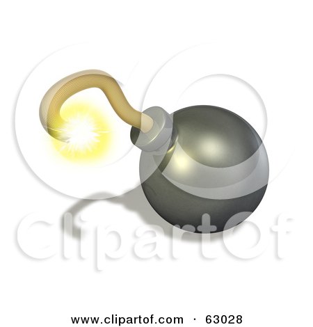 Royalty-Free (RF) Clipart Illustration of a Burning Yellow Fuse On A 3d Bomb by AtStockIllustration