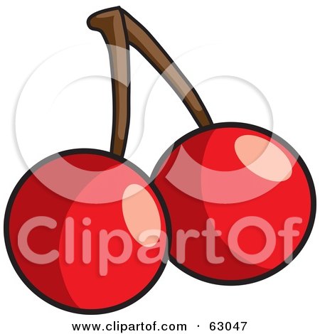 Royalty-Free (RF) Clipart Illustration of Two Shiny Red Bing Cherries With A Stem by Rosie Piter