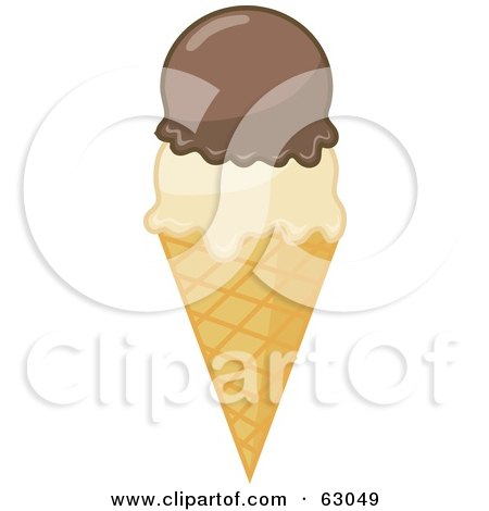Royalty-Free (RF) Clipart Illustration of a Waffle Ice Cream Cone With Chocolate And Vanilla Scoops by Rosie Piter