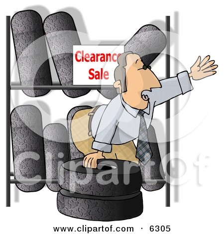 Salesman Trying to Sell Tires On Clearance Clipart Picture by djart
