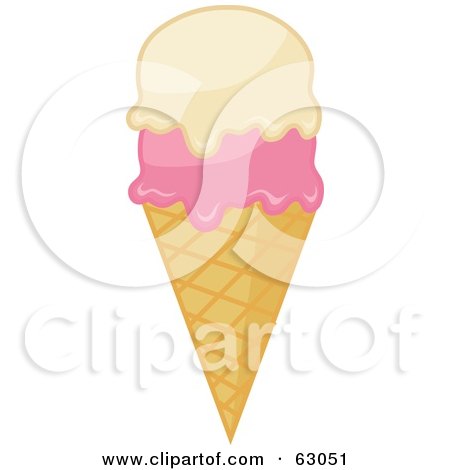 Royalty-Free (RF) Clipart Illustration of a Waffle Ice Cream Cone With Vanilla And Strawberry Scoops by Rosie Piter