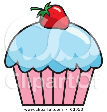 Royalty-Free (RF) Clipart Illustration of a Strawberry Garnish On A Cupcake With Blue Frosting by Rosie Piter