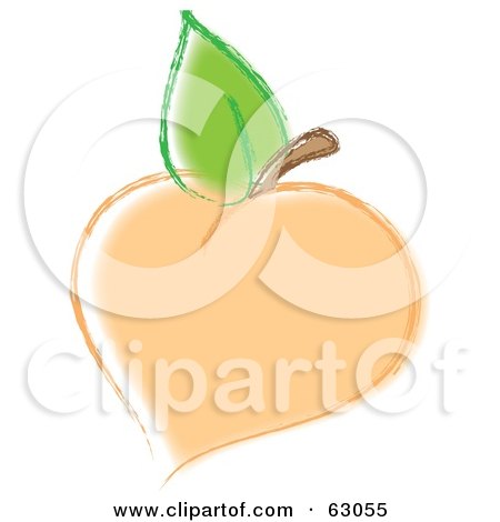Royalty-Free (RF) Clipart Illustration of a Peach Sketch With A Green Leaf And Stem by Rosie Piter
