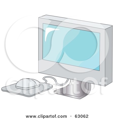 Royalty-Free (RF) Clipart Illustration of a Modern White Desktop Computer With A Mouse And Mouse Pad by Rosie Piter