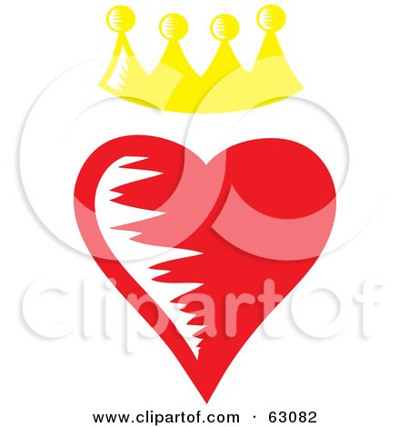 Royalty-Free (RF) Clipart Illustration of a Yellow Crown Over a Red Heart by Rosie Piter