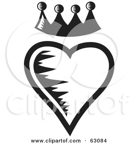 Royalty-Free (RF) Clipart Illustration of a Black And White Heart With A Crown by Rosie Piter