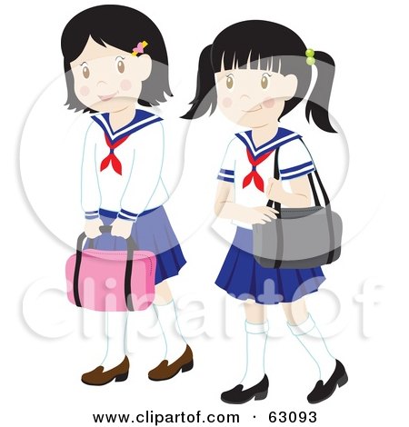 Royalty-Free (RF) Clipart Illustration of Two Little School Girls In Uniforms, Carrying Bags by Rosie Piter
